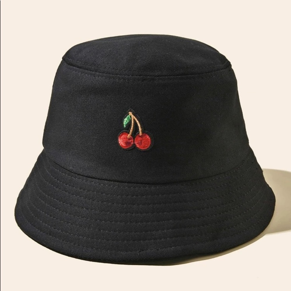 Women Cherry Embroidery Bucket Hat